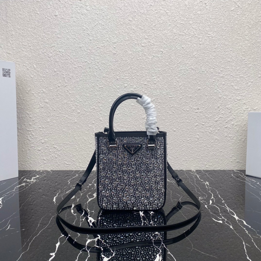 Prada Mini Synthetic Crystal Bucket Bag Shoulder Bag Black 1BA331